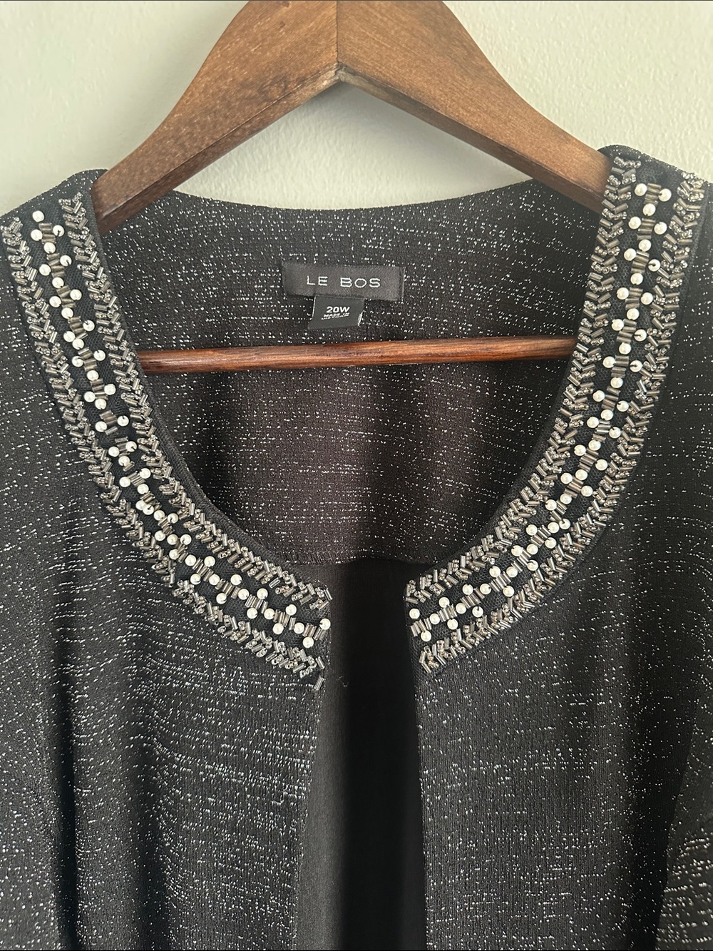 Le Bos 20W Black Metallic Beaded Evening Jacket Open Front Plus Size - Picture 4 of 7